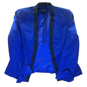 Kasper Women's Size 10 Cropped Blazer Jacket Blue Black Trim Open Front